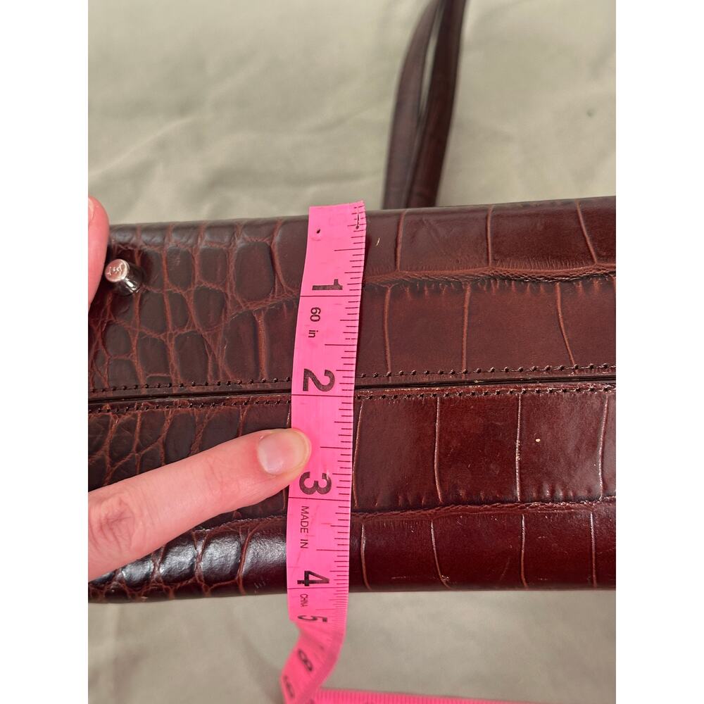 Monsac Brown Genuine Leather Croc Embossed Large Shoulder Bag Purse Zip Closure - Picture 11 of 12